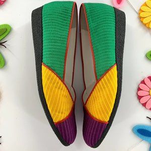 Bruno Magli Club Raw Silk Vintage Color Block Flat Loafers Size 9.5